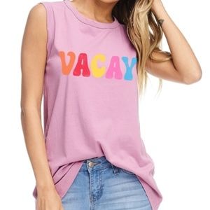 BOGO Vacay Rainbow Letter Graphic Tank